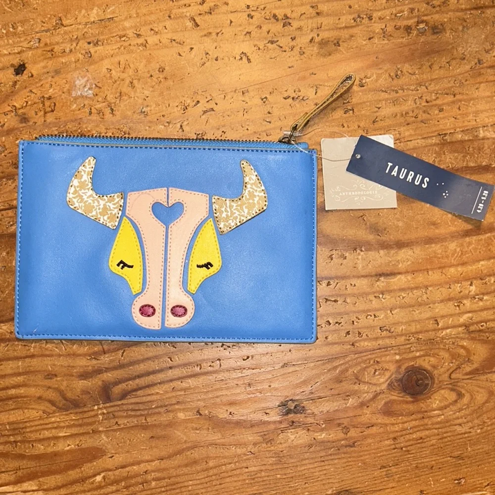 ANTHROPOLOGIE TAURUS NWTs Cute, patterned, wristlet zodiac leather zip top boho